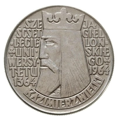10 złotych - Kazimierz Wielki - 1964 rok - napis wypukły
